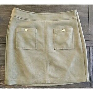 Faux suede mini skirt, LOFT olive green, with snap pockets, size 8